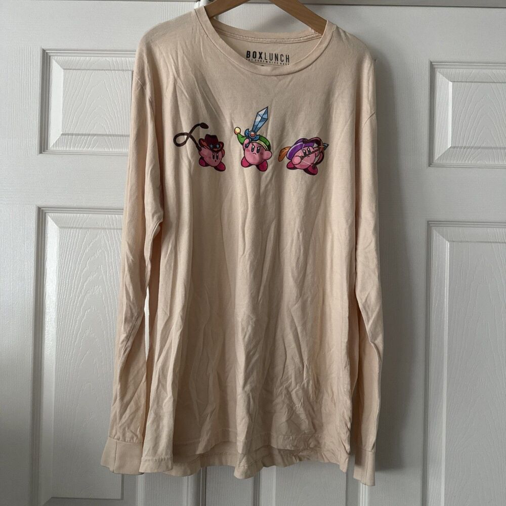 BoxLunch Kirby Long Sleeve T Shirt Large Video Game Graphic Tee Cream Gamer